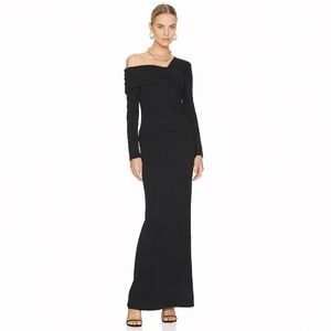 Diane Von Furstenberg Black Jersey Asymmetrical Maxi Off the Shoulder Dress NWT